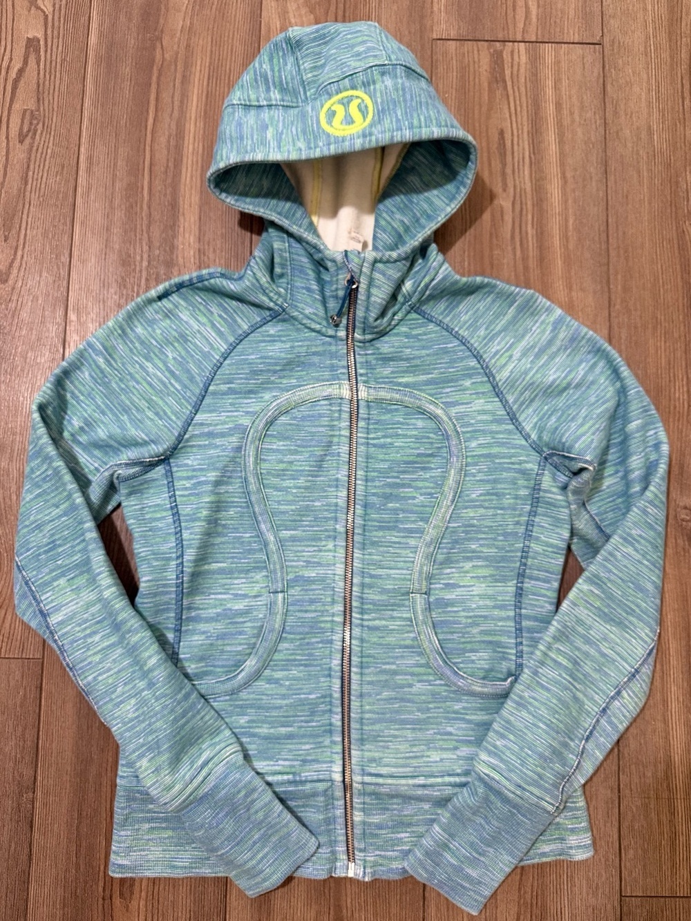 Lululemon Scuba Hoodie Jacket Blue Green Space Dye Size 6 Rare Color
